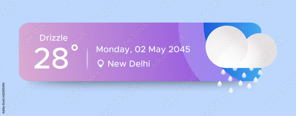 Poster drizzle weather widget ui design. beauty mobile weather app. professional web design, full set of el