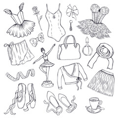 Ballet set illustration drawn by hand isolated on white background. © Mariia