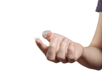 Male index finger holding contact lens, cut out