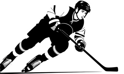 Clean line drawing of a hockey player. (AI-generated fictional illustration)
