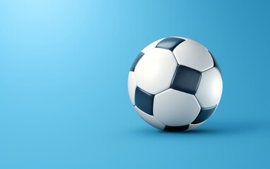 Fototapeta na wymiar A black and white soccer ball on a blue background. Ai