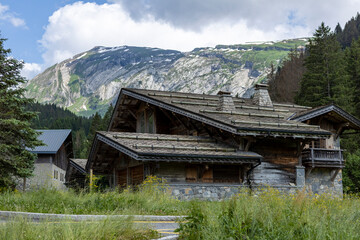 Winter venue in Morzine valley with spectacular nature of French Alps mountain range during summer...