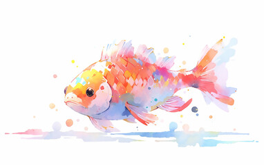 Colorful watercolor fish in aquarium on white background. Generative AI technology.