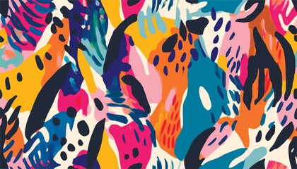 Abstract trendy exotic floral jungle pattern. Collage contemporary seamless pattern. Hand drawn cartoon style pattern.