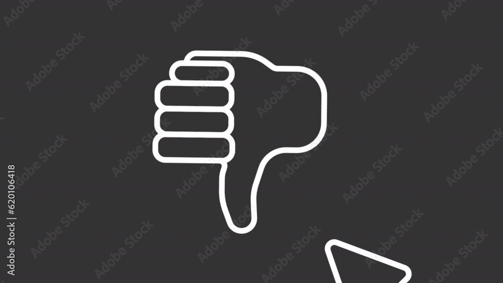 Poster Leave dislike white icon animation. Animated line mouse cursor clicking on thumb down symbol. Loop HD video with alpha channel, transparent background. Motion graphic design for night mode