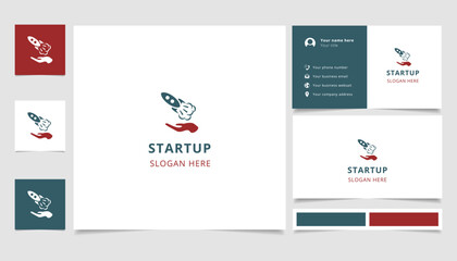Startup logo design with editable slogan. Branding book and business card template.