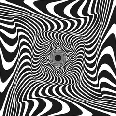 Abstract optical illusion. Hypnotic spiral tunnel with black and white lines. Vector illustration.