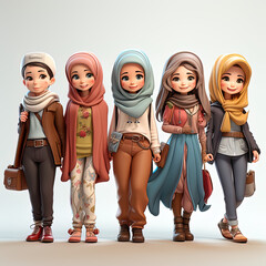 Muslim Kids Cartoon Vector, illustration, Generative AI