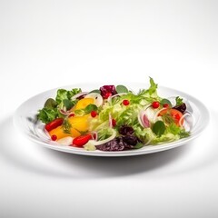 Obraz na płótnie Canvas a plate of vegetables salad on white background for food photography generative ai