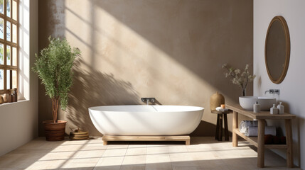 Naklejka na ściany i meble Generative ai illustration of White ceramic bathtub in luxury modern interior