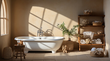 Naklejka na ściany i meble Generative ai illustration of White ceramic bathtub in luxury modern interior