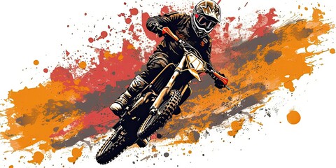 motorcycle racer makes the jump. supercross ENDURO motocross high speed. sports concept. digital art. comic book style  AI