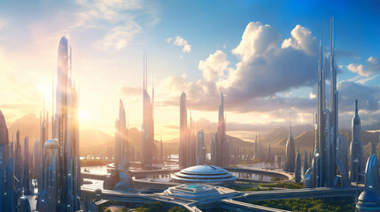 futuristic modern city skyline, generative ai