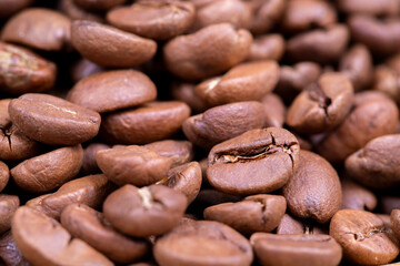 Pile of coffee bean as background. close-up coffee bean