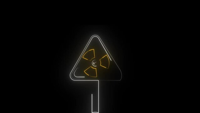 infected zone, possible health hazard. Radiation mark. Infested area. No entry and actual danger. Neon animation with icon sign glow