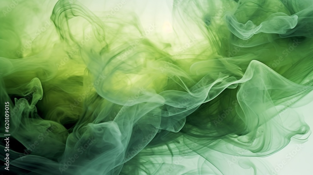 Aufkleber digital wallpaper featuring multiple green and white smoke elements, creating a captivating and ethe