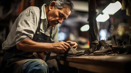 Craftsman repairing Shoe, Shoes Repair Shop, Manual Labor