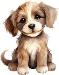 dog watercolor clipart two-dimensional neutral colors for kids simple drawn childish cute illustration sweet white background.