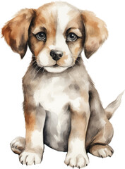 dog watercolor clipart two-dimensional neutral colors for kids simple drawn childish cute illustration sweet white background.