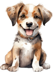 dog watercolor clipart two-dimensional neutral colors for kids simple drawn childish cute illustration sweet white background.