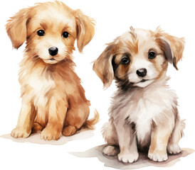 dog watercolor clipart two-dimensional neutral colors for kids simple drawn childish cute illustration sweet white background.