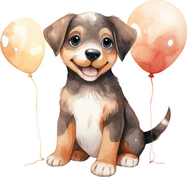 dog watercolor clipart two-dimensional neutral colors for kids simple drawn childish cute illustration sweet white background.