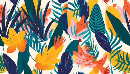 Modern exotic floral jungle pattern. Collage contemporary seamless pattern. Hand drawn artistic style design.