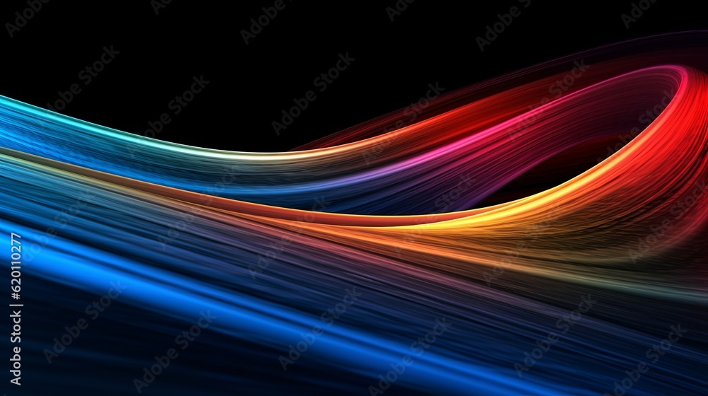 Poster abstract digital art composition featuring vibrant and colorful lines in varying shades of blue. gen