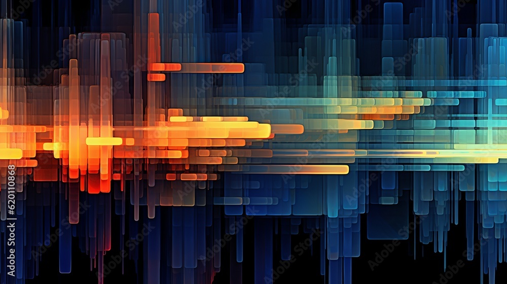 Poster abstract digital art composition featuring vibrant and colorful lines in varying shades of blue. gen