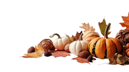 Autumn composition of plants and fruits, isolated on a transparent background. Generative AI.