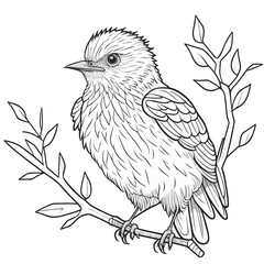Fototapeta premium 枝にとまる鳥（ムクドリ）のモノクロ線画