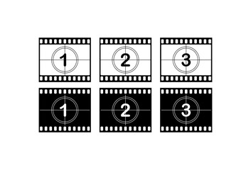 Film strip with countdown. Flat, color, retro countdown, retro countdown film strip. Vector illustration