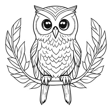 recommend clip art: 枝にとまる鳥（フクロウ）のモノクロ線画