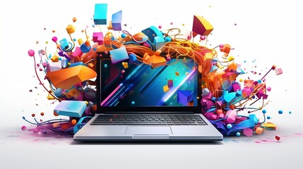 colorful, laptop, pop, happy, vulgar, 3d, generativeAI