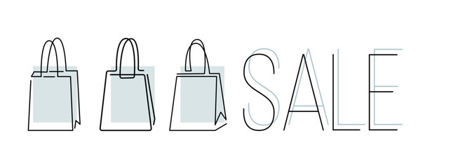 Shopping cart, one line outline illustration. Shop promotion, surprises and gifts for the day of shopping. Illustration for discount sale.