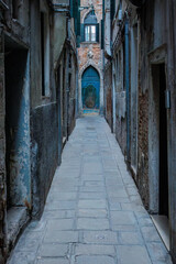 Narrow street in the historical center of Venice, Italy, Europe.