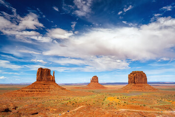 Fototapeta na wymiar Monument Valley. Navajo Tribal Park. Red rocks and mountains. Located on the Arizona–Utah border. USA.