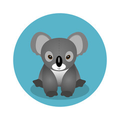 Cute Koala bear is sitting. Cartoon flat style vector illustration isolated on blue background. For sticker,icon, postcard.