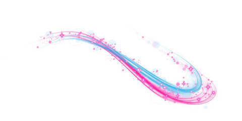 Pink and blue magic spirals with sparkles. Pink and blue light effect. Glitter particles with lines. Swirl effect.