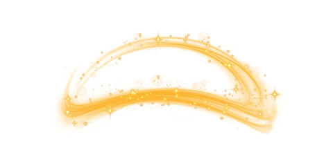 Yellow magic spirals with sparkles. Yellow light effect. Glitter particles with lines. Swirl effect.