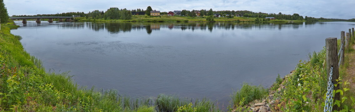 Panoramic view of river Kitinen in Sodankylä, Finland, Europe
