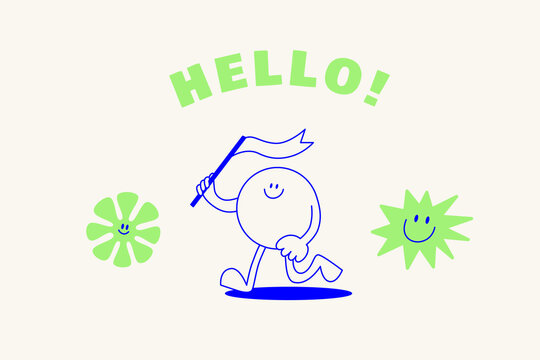 Vector logo design template and graphic elements for advertising, branding, posters and banners, funny cartoon illustrations with smiling character and mascots, abstract stickers and line icons