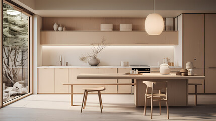Fototapeta na wymiar Harmony in Simplicity Kitchen: Japandi-Inspired Interior Design Concept