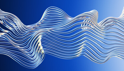 Fototapeta na wymiar Transparent glossy glass wire. Curved wave in motion. 