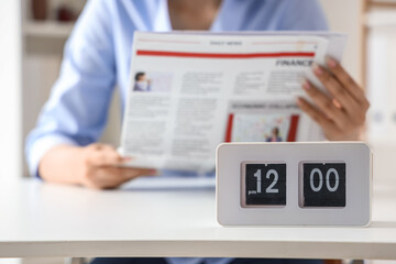 Clock on table in office. Time management concept