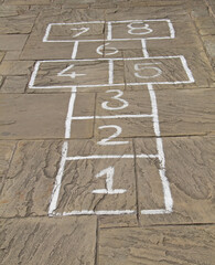 A Traditional HopScotch Game Marked Out on Slabs.