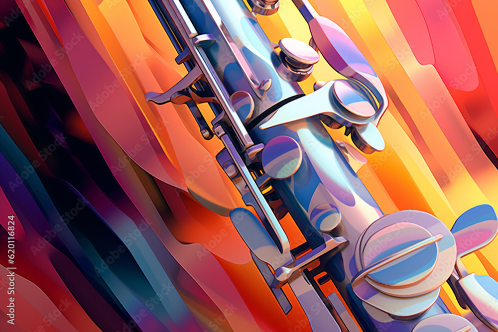 Aufkleber An abstract geometric style rendering of a Trombone, with its curved body and strings composed of intersecting geometric shapes and soft, soothing color gradients. Generative AI technology