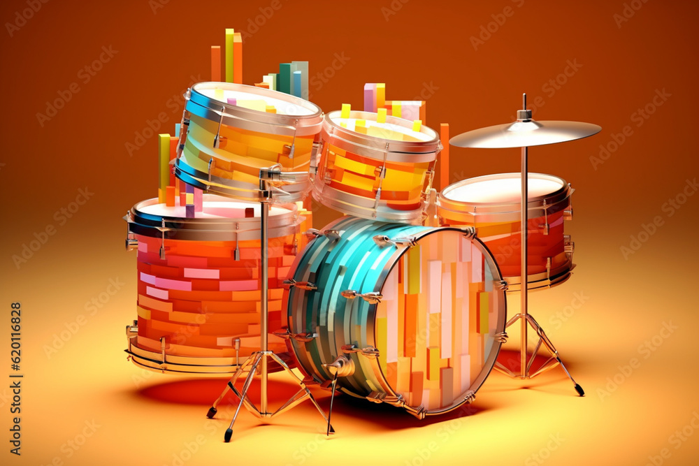 Aufkleber An abstract geometric style rendering of a Bass Guitar, with its curved body and strings composed of intersecting geometric shapes and soft, soothing color gradients,  Generative AI technology