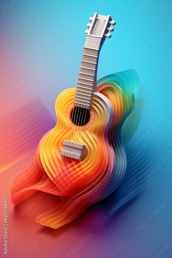 Aufkleber An abstract geometric style rendering of a Ukulele, with its curved body and strings composed of intersecting geometric shapes and soft, soothing color gradients. Generative AI technology