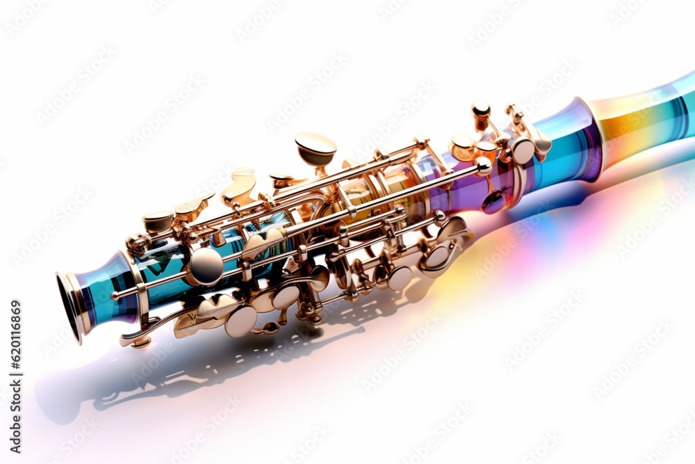 Aufkleber An abstract geometric style rendering of a Oboe, with its curved body and strings composed of intersecting geometric shapes and soft, soothing color gradients. Generative AI technology